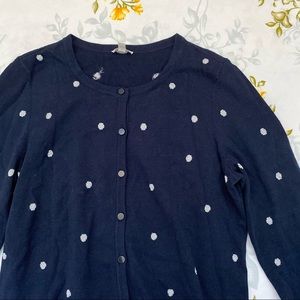 Talbots Size MP Navy & White Polka Dot Cardigan